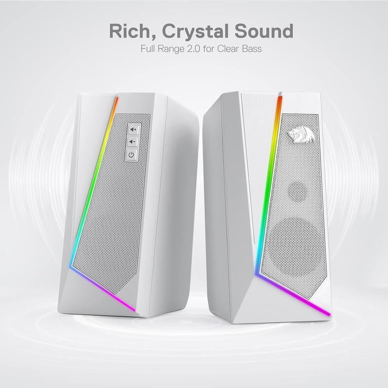 Redragon GS520 RGB Desktop Speakers, 2.0 Channel PC Computer Stereo Speaker with 6 Colorful LED Modes, Enhanced Sound and Easy-Access Volume Control, USB Powered W/ 3.5Mm Cable