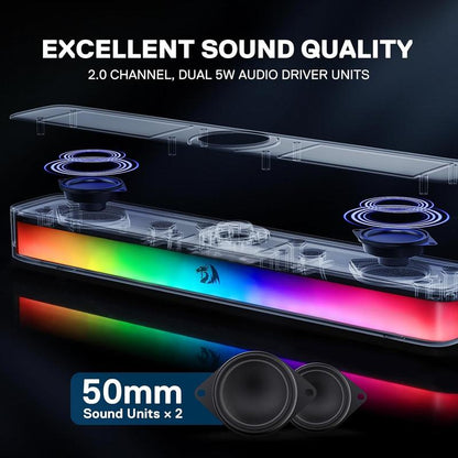 Redragon GS515 RGB Desktop Soundbar, 2.0 Channel Stereo Computer Speakers for Desktop with Bluetooth 5.3, USB-C/USB Powered, Black