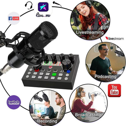 V8S Live Broadcast Device, Live Sound Card,Audio Mixer Wireless Bluetooth Blog Live Audio Equipment, Microphone Set Music Sound Control with Voice Changer, Reverberation Live Broadcast Equipment, Youtube Tiktok Twitch Gaming Recording