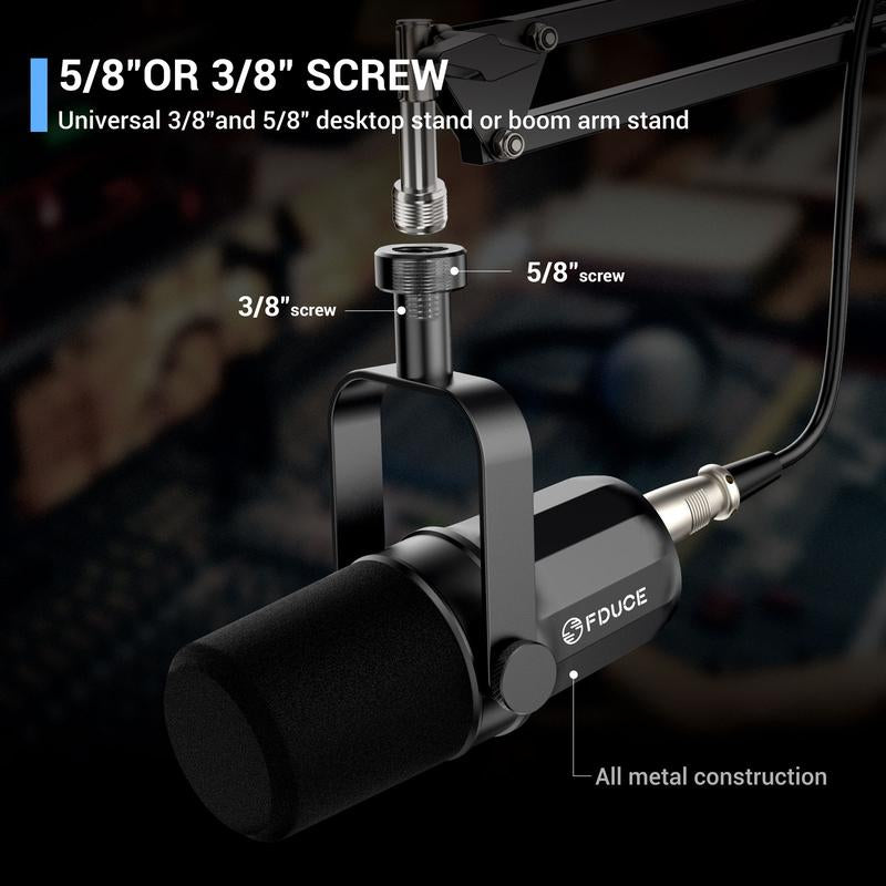 FDUCE SL40X XLR Dynamic Microphone Kit for Vocal Recording, Podcasting, Gaming, Live Streaming&Broadcasting, All Metal Cardioid Mic, Voice-Isolating Technology -Black Microphones Audio Mount Smartphone