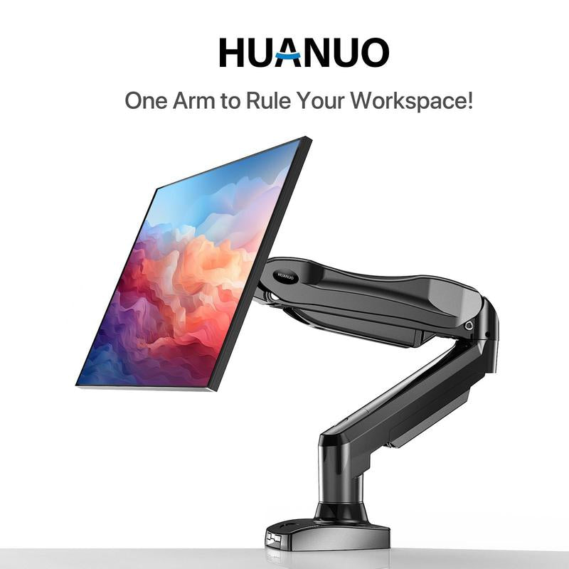 HUANUO Single Monitor Arm - Adjustable Gas Spring Monitor Mount for Gaming and Home Office Setups, Monitor Stand Hold up to 32" with 19.8 Lbs Max Weight and C-Clamp or Grommet Hole Mounting