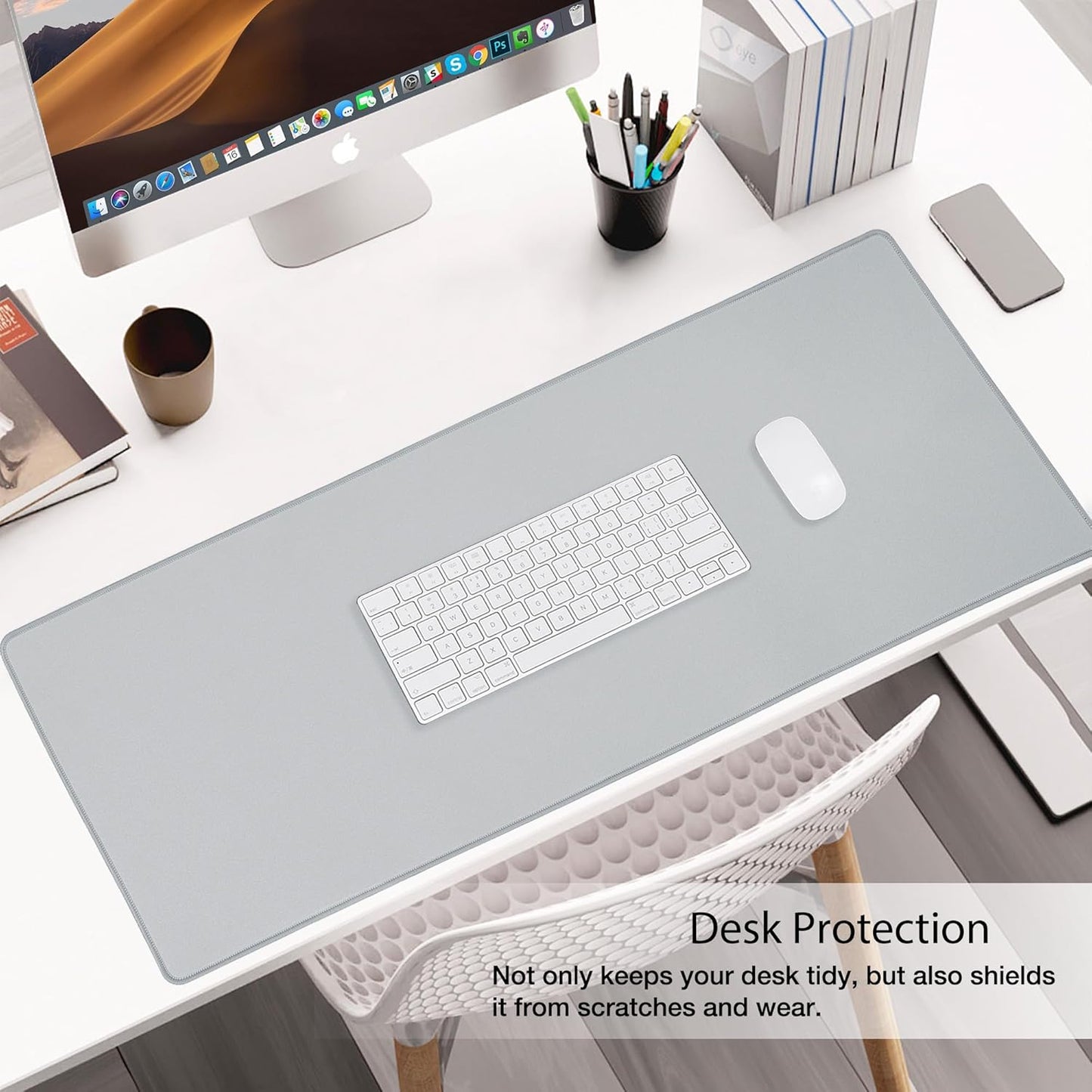 Waterproof Large Gaming Mouse Pad with Durable Stitched Edges，Non-Slip Rubber Base, Mouse Mat Desk Pad for Home Office Gaming, 35.4”X15.7”X0.12”, Gray