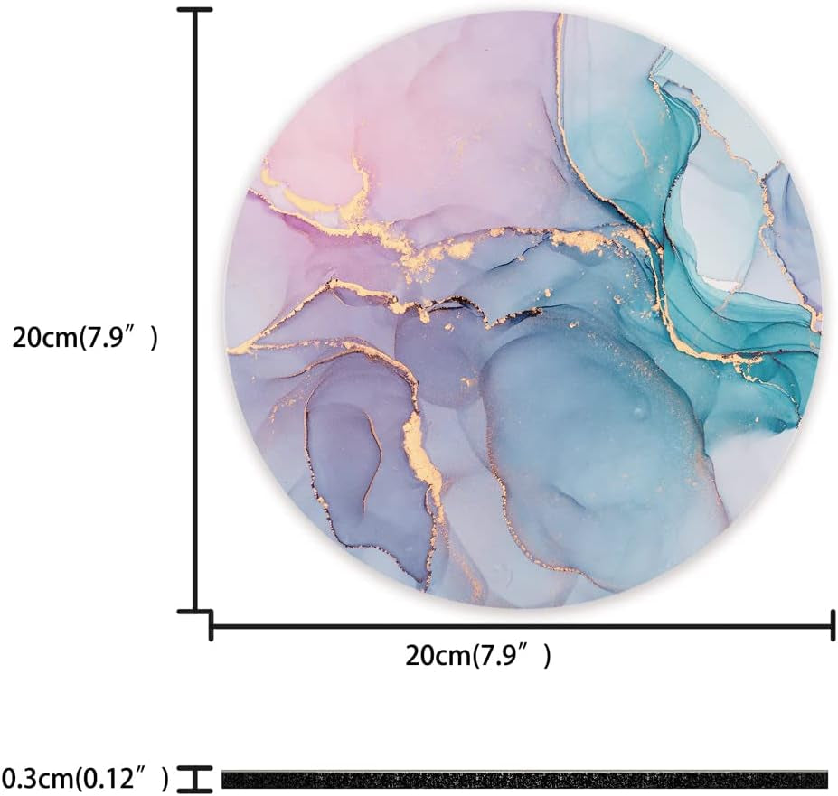 Small Mouse Pad 7.9 X 7.9 Inch, round Mouse Pad for Laptop Wireless Mouse Home Office Travel, Portable & Washable Colourful Marble
