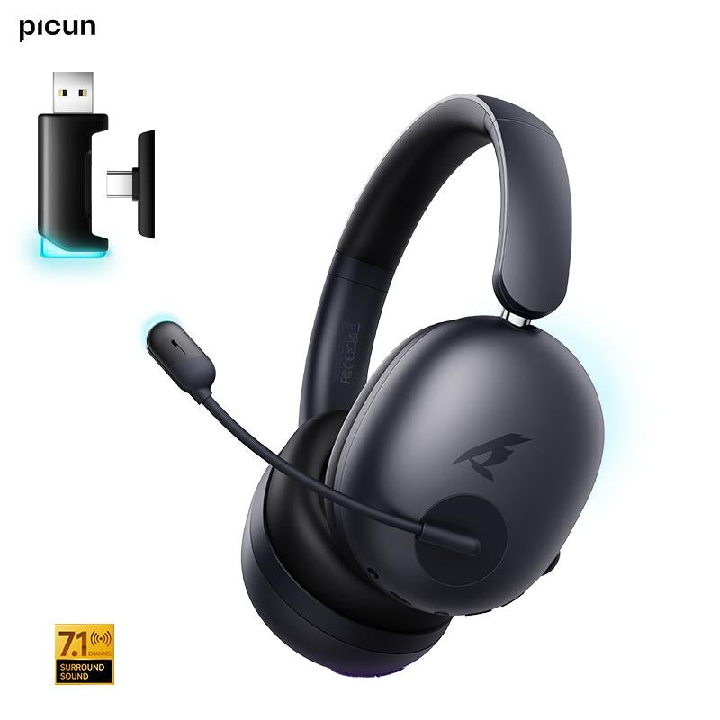 Picun UG-10A Wireless Gaming Headset - 7.1 Surround Sound, -56Db Noise Cancelling, 100H Battery Life, 40Mm Drivers, Quad-Mode Connectivity (2.4G/Bluetooth/Wired), RGB Lighting, HD Mic for PC/PS4/PS5