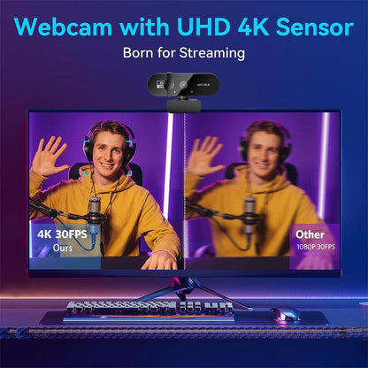 4K/2K Webcam with Privacy Cover, Auto-Focus & Exposure USB Webcam, Webcam Streaming Camera, 360° Rotation Universal Compatibility Webcam for Online Learning, Remote Work