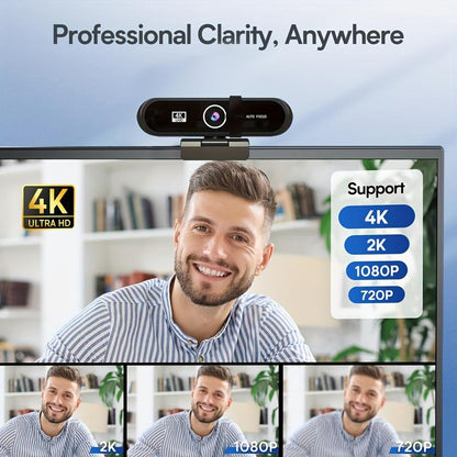 4K/2K UHD Webcam with Microphone, Noise Cancellation, Privacy Cover, Triangular Support, Wide-Angle Lens, Auto Light Correction, Webcam for Pc,Plug & Play USB Webcam for Laptop, Desktop, PC, Mac, Zoom, Skype, Streaming Black, Usb Online Webcam