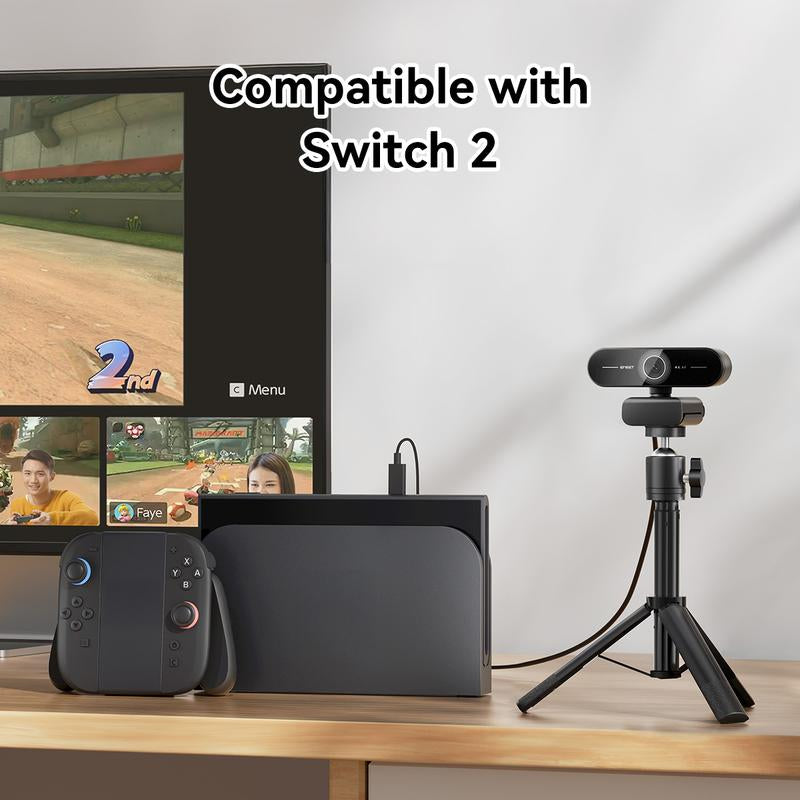 EMEET C60E 4K Webcam Streaming Camera for PC Laptop Gaming Accessories for Switch 2 Camera 1080P@60Fps Fast Autofocus Wireless Fill Light Plug & Play with Privacy Cover Game Changer Webcam 4K for Streaming Living, Fallfreshness