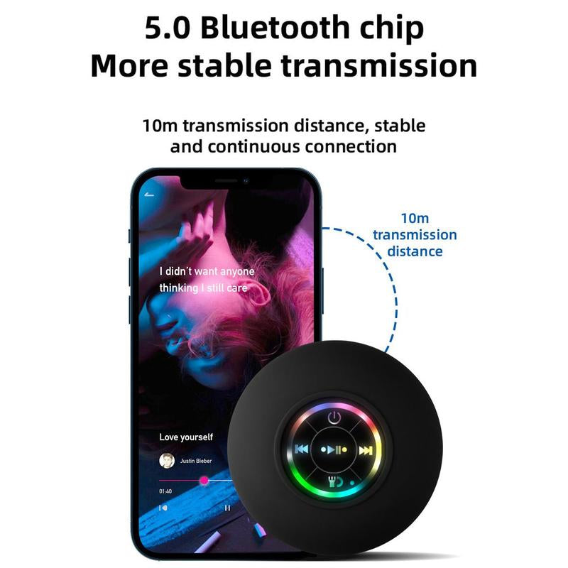 Portable Mini Bluetooth Shower Speakers, Wireless Speaker with Suction Cup, Lp67 Waterproof Speaker with LED Light, Pairs Easily to Phones, Tablets, Computer,For Parties, Bathroom, Travel, Home and Outdoors,Christmas New Year Gifts