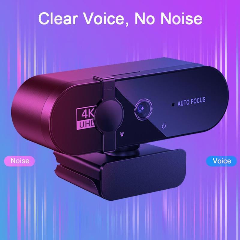 4K/2K Webcam with Privacy Cover, Auto-Focus & Exposure USB Webcam, Webcam Streaming Camera, 360° Rotation Universal Compatibility Webcam for Online Learning, Remote Work