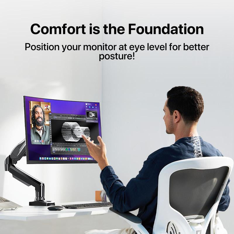 HUANUO Single Monitor Arm - Adjustable Gas Spring Monitor Mount for Gaming and Home Office Setups, Monitor Stand Hold up to 32" with 19.8 Lbs Max Weight and C-Clamp or Grommet Hole Mounting
