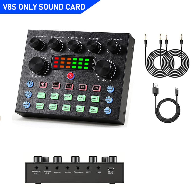V8S Live Broadcast Device, Live Sound Card,Audio Mixer Wireless Bluetooth Blog Live Audio Equipment, Microphone Set Music Sound Control with Voice Changer, Reverberation Live Broadcast Equipment, Youtube Tiktok Twitch Gaming Recording