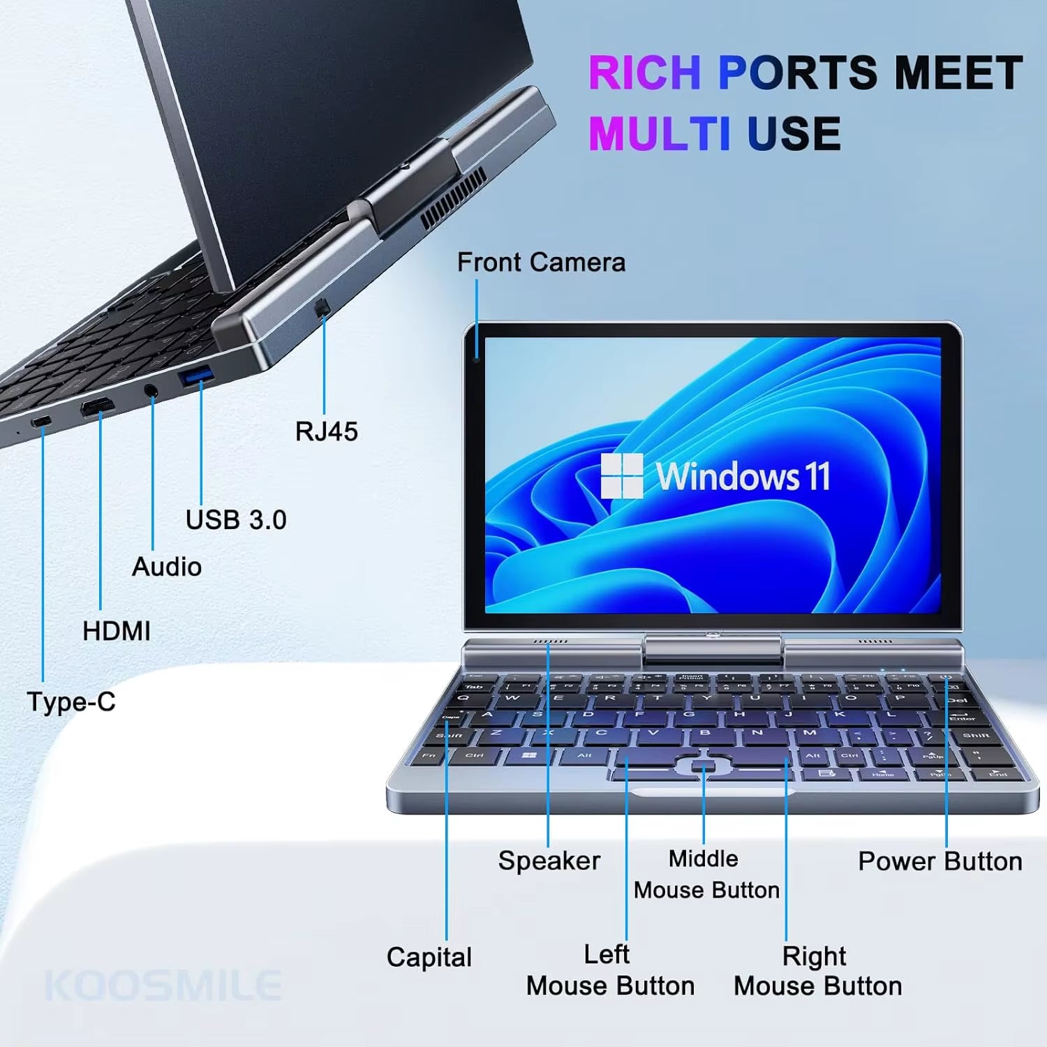 Portable Mini Laptop Windows 11 8 Inch Touch Screen Notebook N150 12GB+1TB IPS Netbook Win 11 Pro Mini PC Micro Computer
