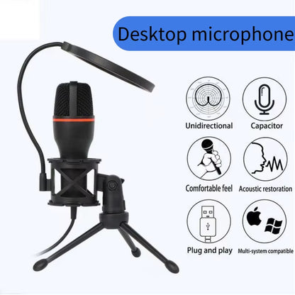 ME4 USB/3.5MM Condenser Microphone Wired Desktoptripod MIC for Recording Live Gaming Video Noise Reduction Conference Microphone