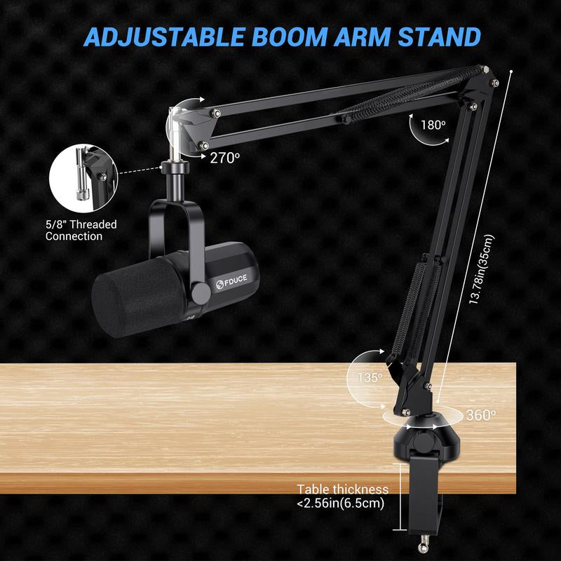 FDUCE SL40X XLR Dynamic Microphone Kit for Vocal Recording, Podcasting, Gaming, Live Streaming&Broadcasting, All Metal Cardioid Mic, Voice-Isolating Technology -Black Microphones Audio Mount Smartphone