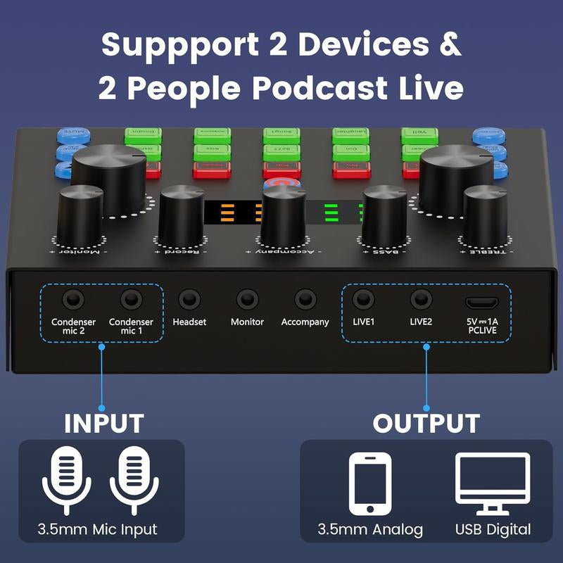 V8S Live Broadcast Device, Live Sound Card,Audio Mixer Wireless Bluetooth Blog Live Audio Equipment, Microphone Set Music Sound Control with Voice Changer, Reverberation Live Broadcast Equipment, Youtube Tiktok Twitch Gaming Recording