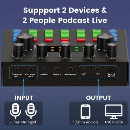 V8S Live Broadcast Device, Live Sound Card,Audio Mixer Wireless Bluetooth Blog Live Audio Equipment, Microphone Set Music Sound Control with Voice Changer, Reverberation Live Broadcast Equipment, Youtube Tiktok Twitch Gaming Recording