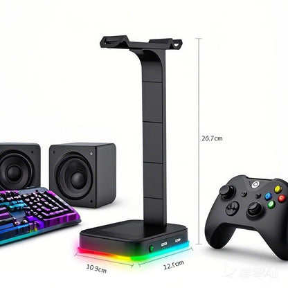 ROLLFORALL RGB Gaming Headset Stand with 2 USB Ports,Game Headphone Mount for Xbox One/Ps4/Switch/Earphone Holder Hanger,Gaming Charging Stations