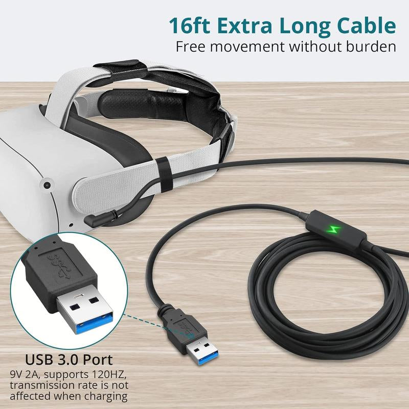 EKLEVOR 18W Link VR Cable 16FT Compatible with Oculus Quest 2 Port USB 3.0 to USB C Transmission Rate 5Gbps for 120HZ Pc/Steam VR Video Games Accessories Wearable