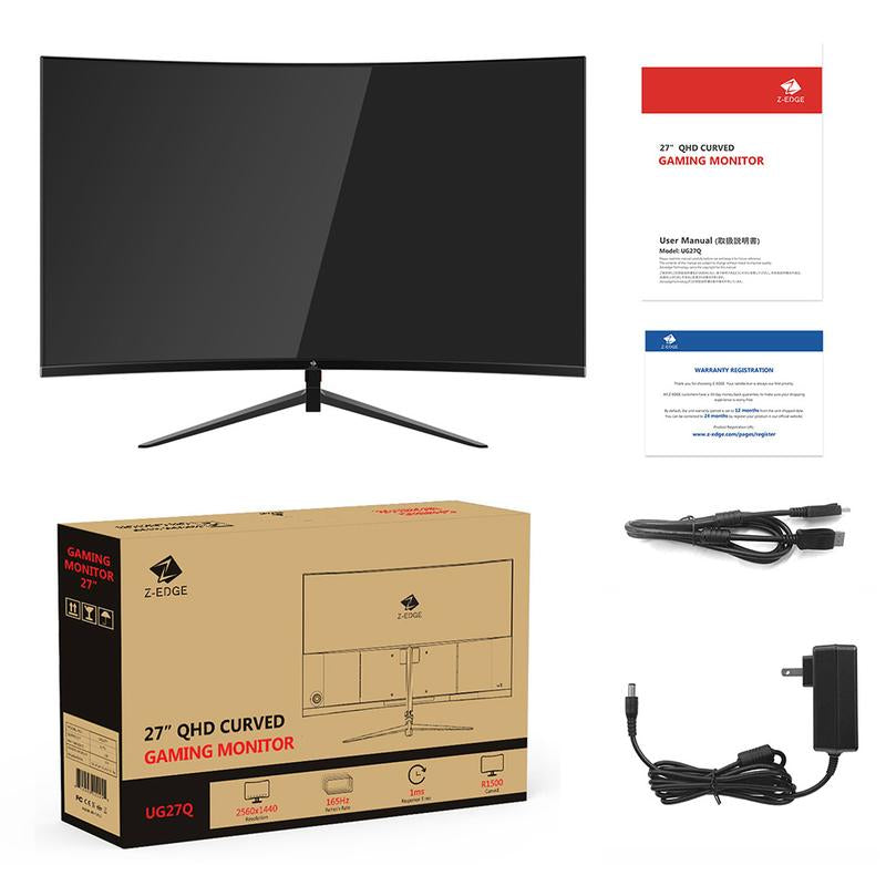 Z-EDGE 27" 165Hz QHD Curved Gaming Monitor 2560X1440 1Ms Response Time Frameless Design Freesync DP HDMI