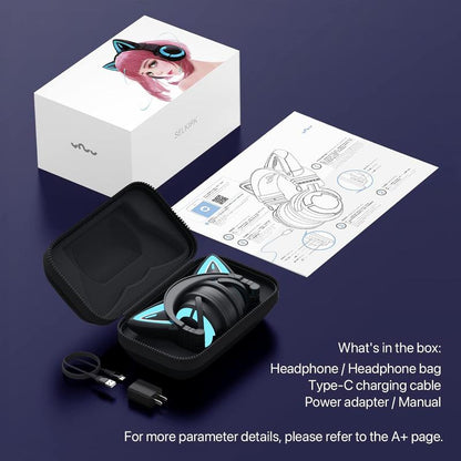 YOWU RGB 3G Cat Ear Headphones :Wireless 5.0 Foldable Gaming Headset with 7.1 Surround Sound, Built-In Mic & Customizable Lighting and Effect via APP, Type-C Charging Audio Cable