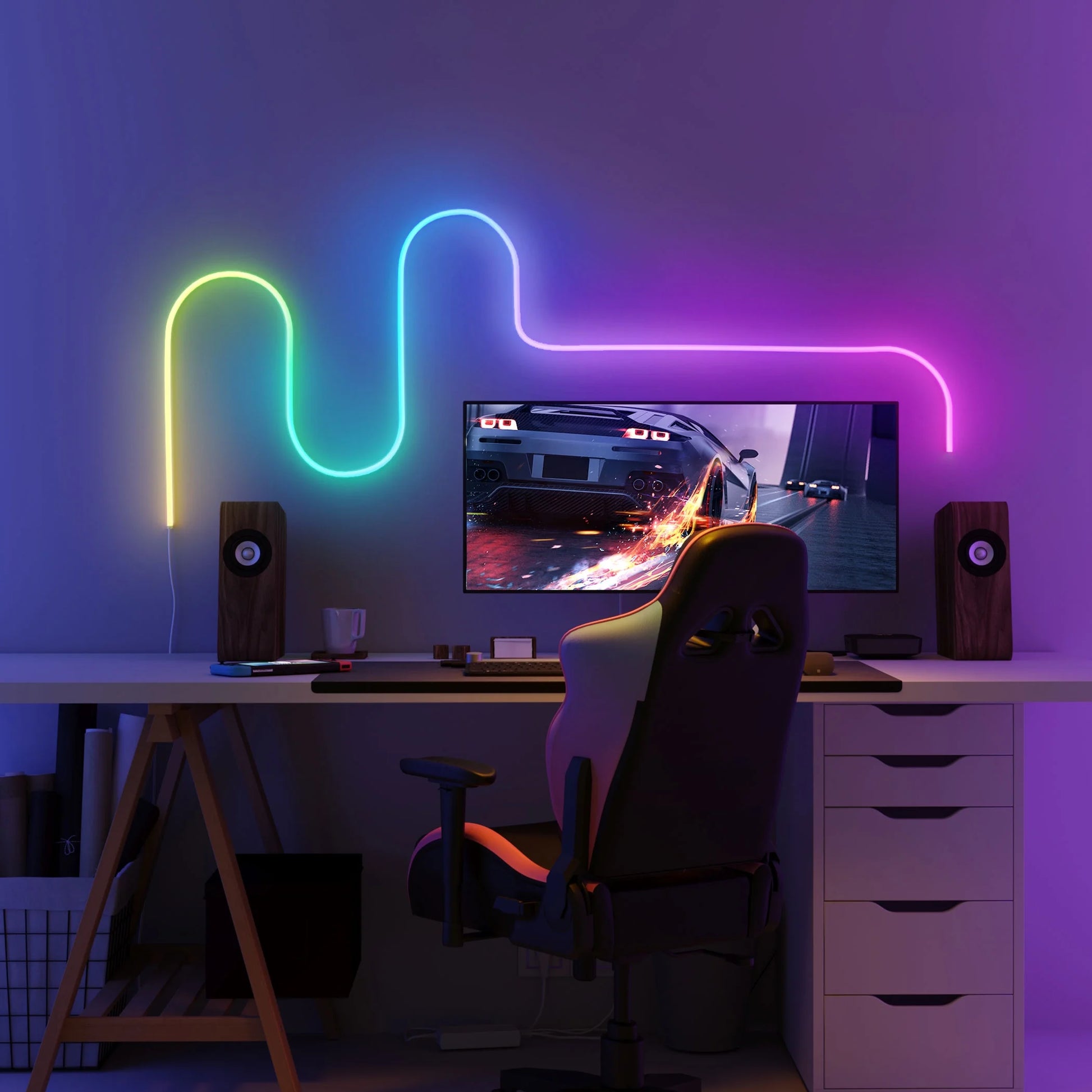 RGBIC Neon Rope LED Light,6 Million DIY Color Options, 64 Preset Scene Modes, and 11 Music Modes,Corded Electric,6.5Ft
