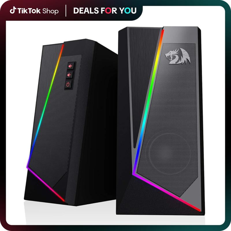 Redragon GS520 RGB Desktop Speakers, 2.0 Channel PC Computer Stereo Speaker with 6 Colorful LED Modes, Enhanced Sound and Easy-Access Volume Control, USB Powered W/ 3.5Mm Cable