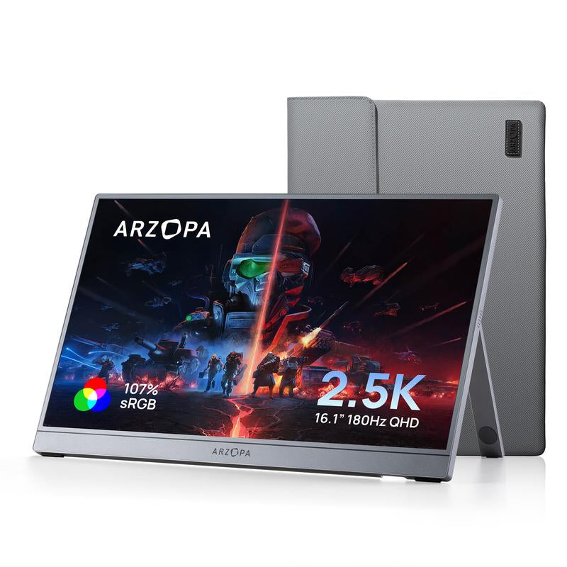 ARZOPA Portable Gaming Monitor 16.1" 100%Srgb Full HD Portable Monitor IPS Office Computer External Screen USB C HDMI Display for PC MAC Laptop Phone Xbox PS5 Switch with Adjustable Built-In Kickstand Travel Monitor Gamingonthego