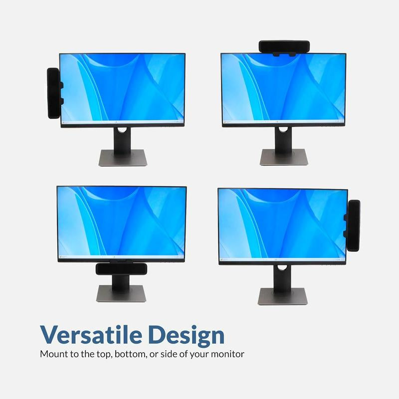 Compact Computer Monitor Speaker: Single Stereo Sound, Loud Audio, Easy Volume Button, Clamp-On Design for Monitors/Laptops (USB-C Plug Adapter Included) - Black