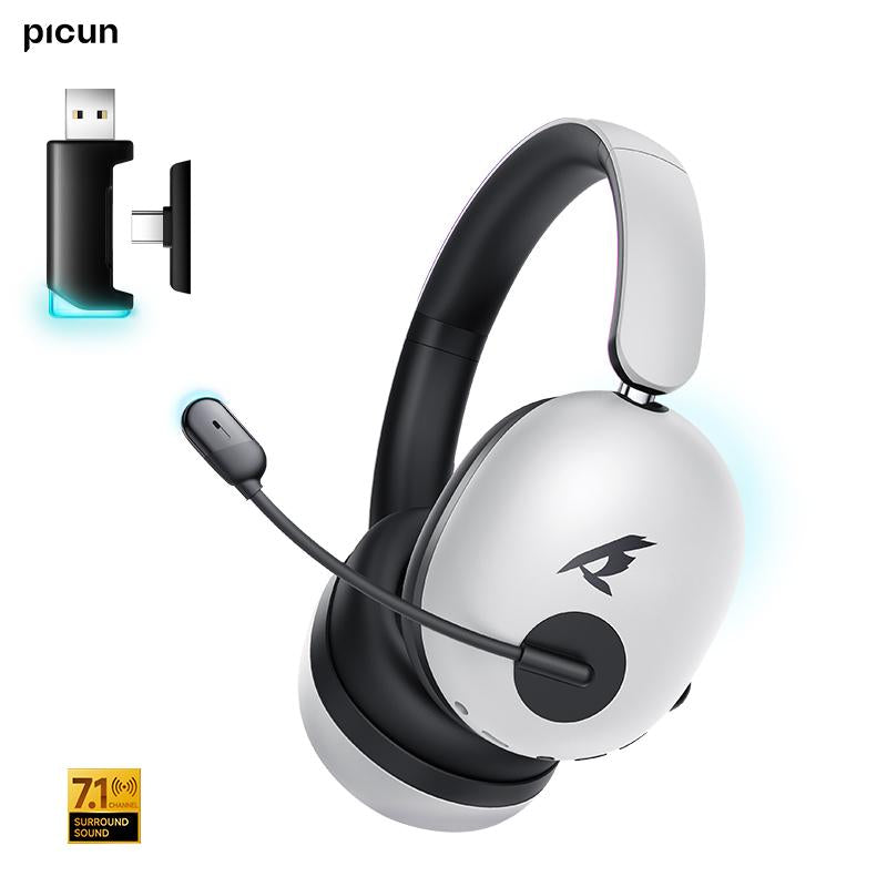 Picun UG-10A Wireless Gaming Headset - 7.1 Surround Sound, -56Db Noise Cancelling, 100H Battery Life, 40Mm Drivers, Quad-Mode Connectivity (2.4G/Bluetooth/Wired), RGB Lighting, HD Mic for PC/PS4/PS5