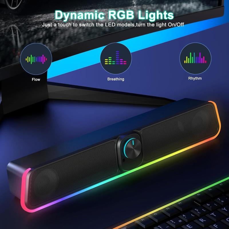Computer Speakers - Wired USB Computer Sound Bar with RGB & Volume Knob, Hifi Stereo Portable Gaming Sound Bar Speaker for Desktop , PC, Laptop, Tablets, Air/Pro