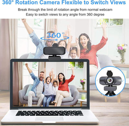 Webcam with Microphone for Desktop, 1080P HD USB Computer Cameras with Privacy Cover&Webcam Tripod, Streaming Webcam with Flexible Rotatable Wide Angle Webcam for PC Zoom Video/Gaming/Laptop/Skype