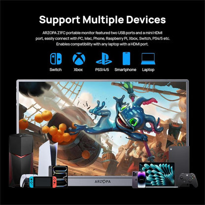 ARZOPA Portable Gaming Monitor 16.1" 100%Srgb Full HD Portable Monitor IPS Office Computer External Screen USB C HDMI Display for PC MAC Laptop Phone Xbox PS5 Switch with Adjustable Built-In Kickstand Travel Monitor Gamingonthego