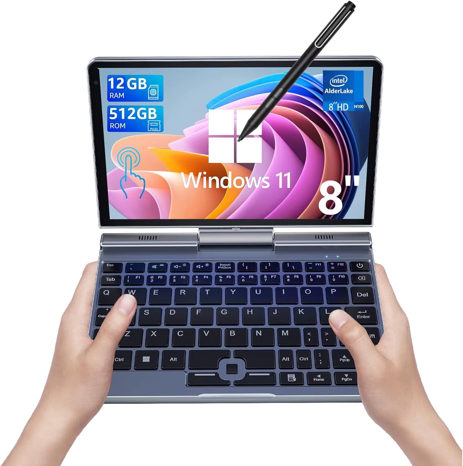 Portable Mini Laptop Windows 11 8 Inch Touch Screen Notebook N150 12GB+1TB IPS Netbook Win 11 Pro Mini PC Micro Computer