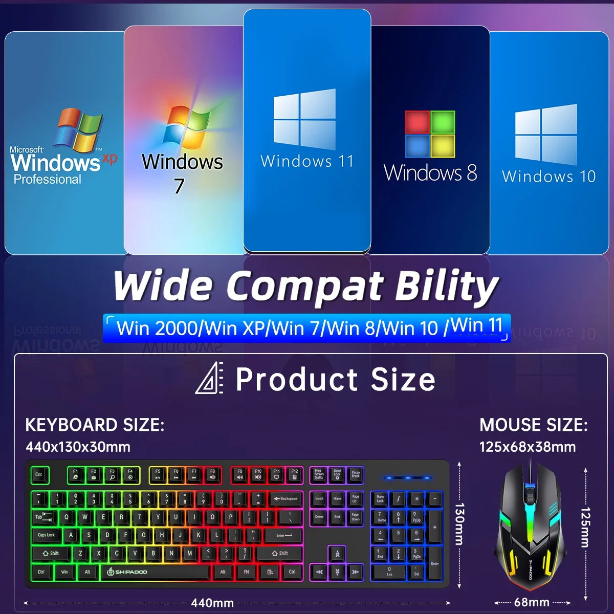 Wired Gaming Keyboard and Mouse Combo, RGB Backlit, Ergonomic Computer Keyboard W/Mouse & Mouse Pad, 104 Keys Quiet Silent Mechanical Keyboard for Working or Primer Gaming, Office, Black