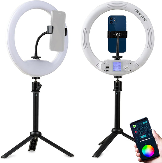 RGB Ring Light 10 Inch, App Control Multi Colored LED Selfie Ring Light with Stand and Phone Holder, Built-In Rechargeable Battery USB Powered for Portrait/Makeup/Video Recording