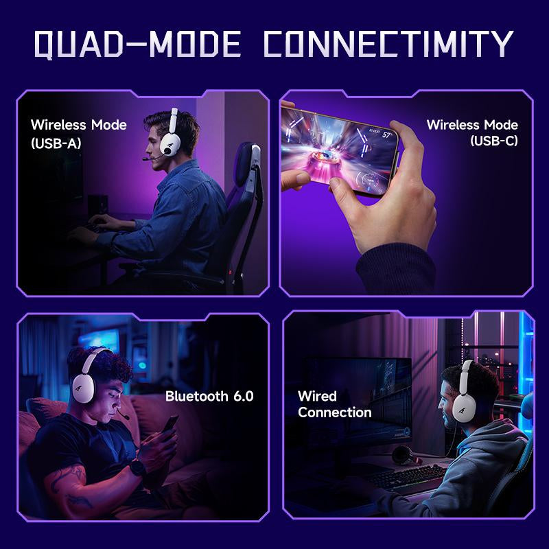 Picun UG-10A Wireless Gaming Headset - 7.1 Surround Sound, -56Db Noise Cancelling, 100H Battery Life, 40Mm Drivers, Quad-Mode Connectivity (2.4G/Bluetooth/Wired), RGB Lighting, HD Mic for PC/PS4/PS5