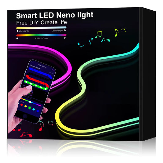 Mergbw Neon LED Strip Lights 5V 3/2/1M Silicone Neon Rope Light Music Sync DIY APP Dreamcolor Chasing Strip Tape Room Wall Decor