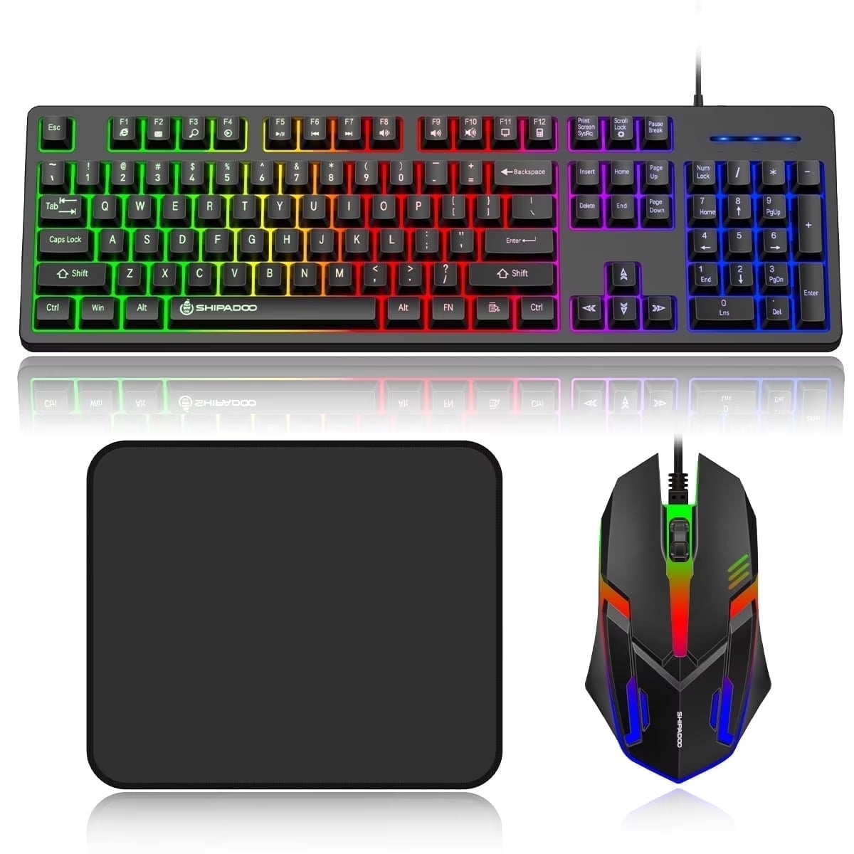 Wired Gaming Keyboard and Mouse Combo, RGB Backlit, Ergonomic Computer Keyboard W/Mouse & Mouse Pad, 104 Keys Quiet Silent Mechanical Keyboard for Working or Primer Gaming, Office, Black