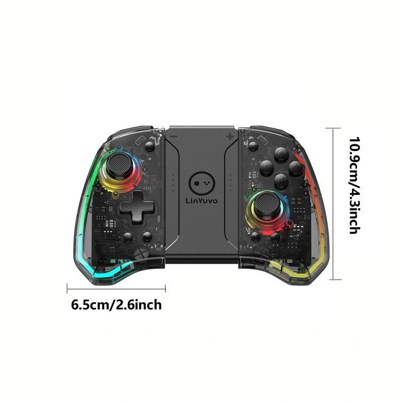 Wireless Gamepad, Transparent Design Bluetooth-Compatible Game Controller with RGB Light, Dual Motor Left and Right Transparent Handle, Gaming Accessories