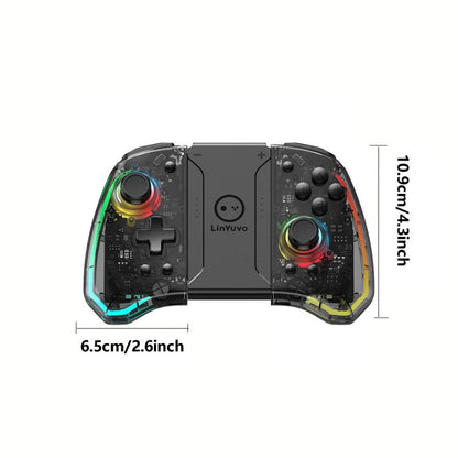 Wireless Gamepad, Transparent Design Bluetooth-Compatible Game Controller with RGB Light, Dual Motor Left and Right Transparent Handle, Gaming Accessories