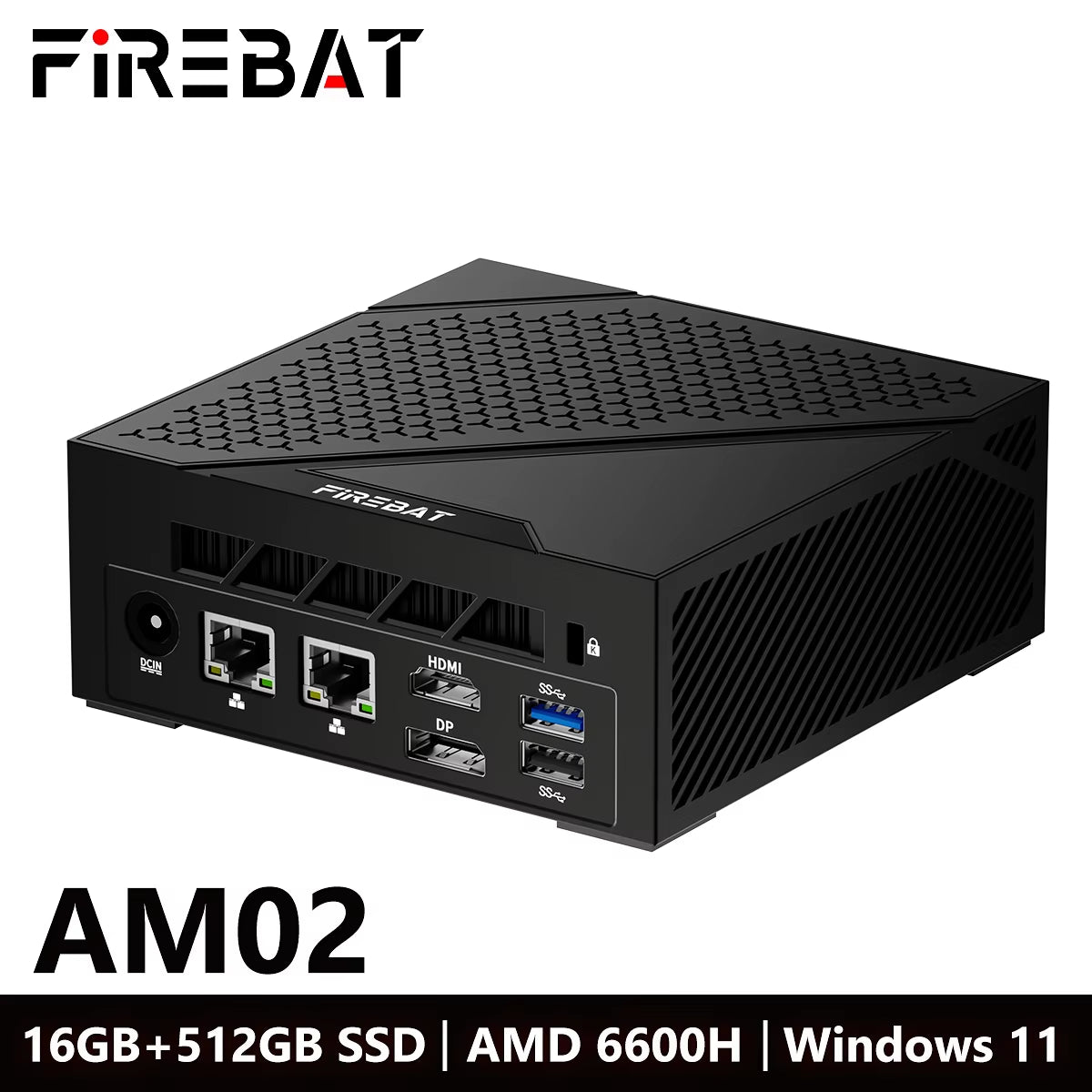 FIREBAT AM02 MINI PC  Ryzen 5 6600H DDR5 16GB RAM 512GB SSD WIFI6 BT5.2 Portable Desktop MINI-PC Computer