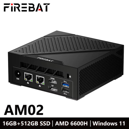 FIREBAT AM02 MINI PC  Ryzen 5 6600H DDR5 16GB RAM 512GB SSD WIFI6 BT5.2 Portable Desktop MINI-PC Computer