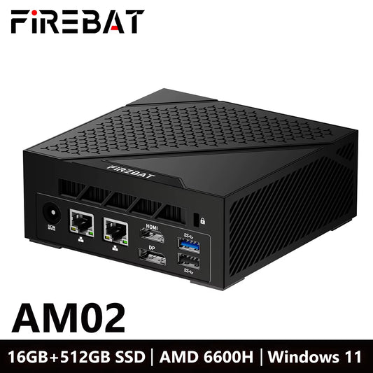 FIREBAT AM02 MINI PC  Ryzen 5 6600H DDR5 16GB RAM 512GB SSD WIFI6 BT5.2 Portable Desktop MINI-PC Computer