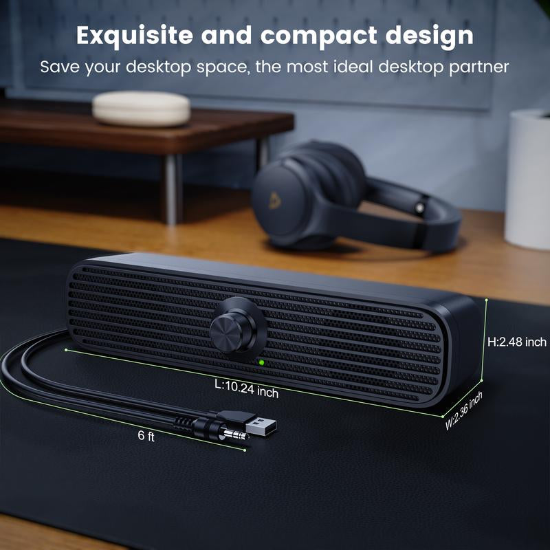 USB Powered Wired Speaker, Stereo Sound Quality Desktop Speaker, Universal PC Speaker for Desktop Computers & Laptops, MP3/MP4, Audio Device Smartphone