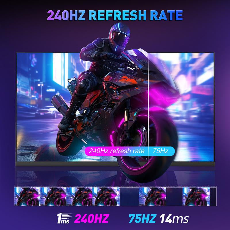 REHISK 25" Gaming Monitor, 240Hz, FHD 1080P, 1Ms, VA Panel, HDR10, 92% Srgb, Frameless Design, HDMI2.0 & DP1.2, VESA Mountable