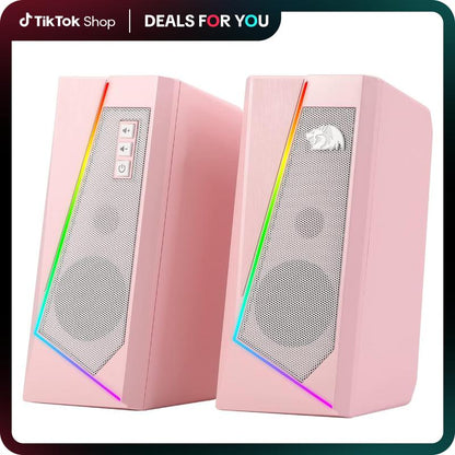 Redragon GS520 RGB Desktop Speakers, 2.0 Channel PC Computer Stereo Speaker with 6 Colorful LED Modes, Enhanced Sound and Easy-Access Volume Control, USB Powered W/ 3.5Mm Cable