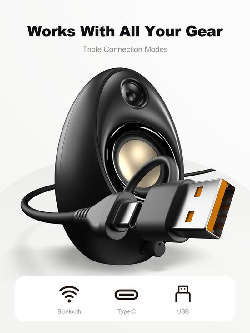 Bluedee Computer Speakers for Desktop PC Bluetooth 5.4 with 2 Speaker Units Dynamic RGB Light Usb/Type-C Powered Plug & Play for Laptops Tablets Audio Cable