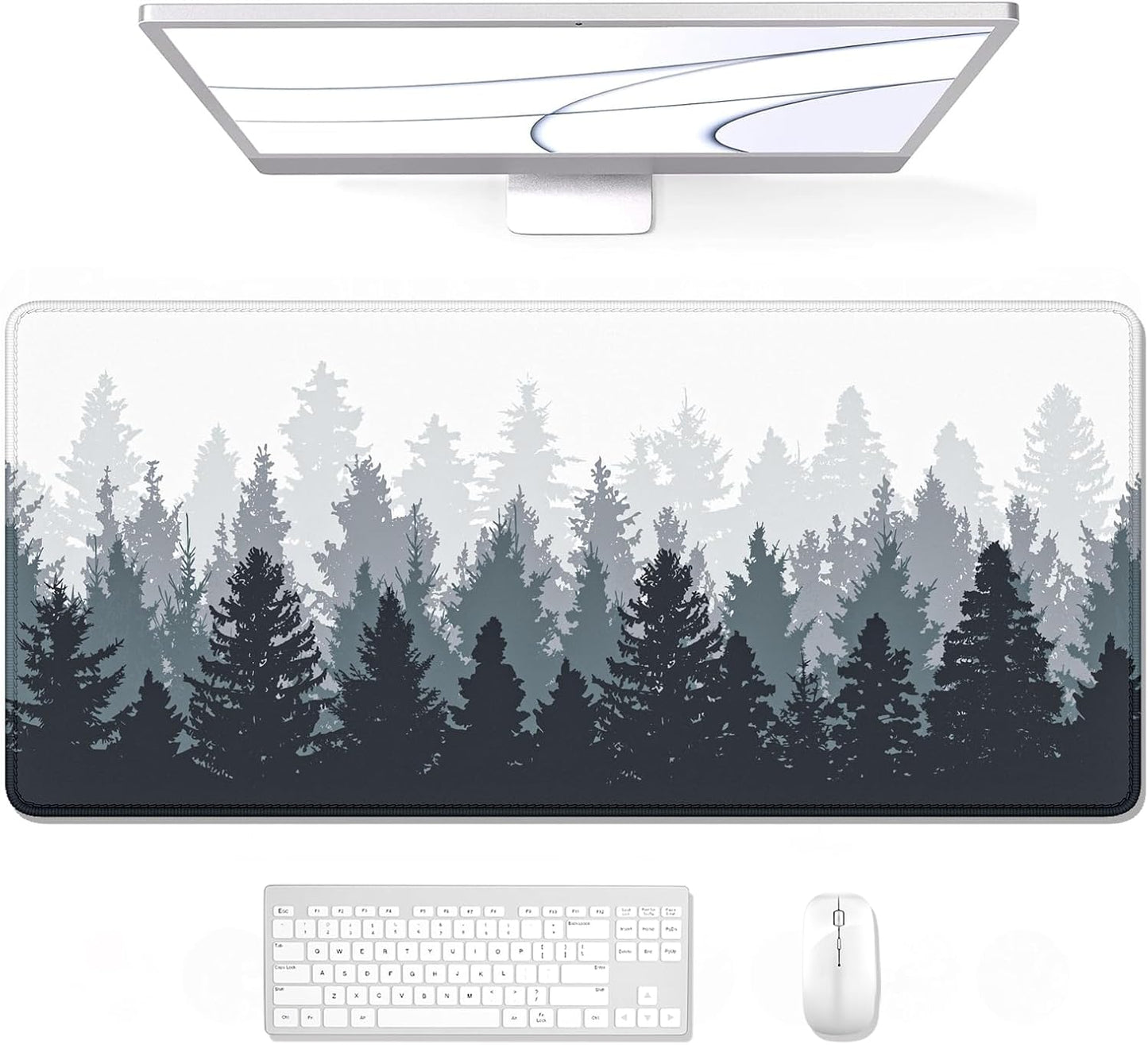 Large Mouse Pad, Full Desk XXL Extended Gaming Mouse Pad 35" X 15", Waterproof Desk Mat with Stitched Edge, Non-Slip Laptop Computer Keyboard Mousepad for Office & Home, Misty Forest Design