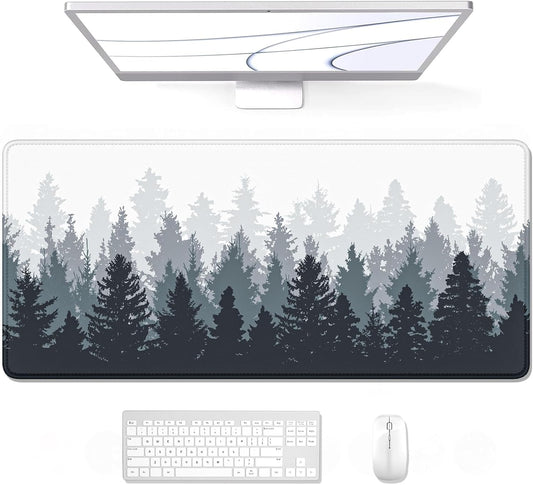 Large Mouse Pad, Full Desk XXL Extended Gaming Mouse Pad 35" X 15", Waterproof Desk Mat with Stitched Edge, Non-Slip Laptop Computer Keyboard Mousepad for Office & Home, Misty Forest Design