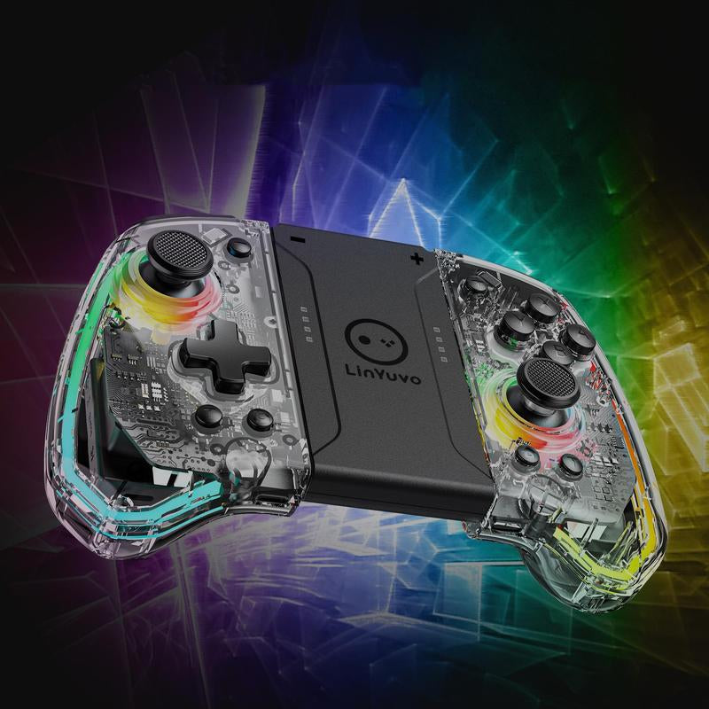 Wireless Gamepad, Transparent Design Bluetooth-Compatible Game Controller with RGB Light, Dual Motor Left and Right Transparent Handle, Gaming Accessories